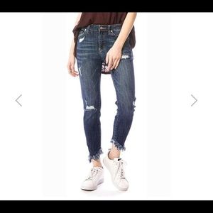KanCan Dark Distressed Fringe Ankle Skinny Jeans Sz. 5 (26) EUC
